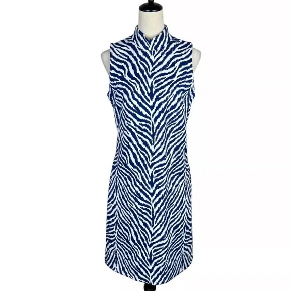 McLaughlin Womens Delaney Dress Montego Blue Tiger Animal Print Slvlss Sheath M - Picture 10 of 16